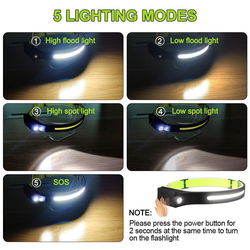 Lámpara de diadema COB Faros LED USB Recargable Antorcha Luz de trabajo EE. UU. - Imagen 7 de 12