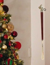 Exquisite 16" Long Metal Shoe Horn Schima Wood Handle Brass Lion Head Home Decor