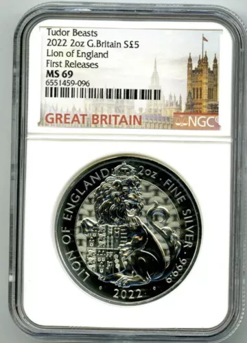 2022 GREAT BRITAIN 2OZ SILVER NGC MS69 QUEEN'S TUDOR BEASTS LION OF ENGLAND * FR
