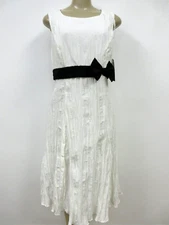 VICTOR COSTA WHITE & BLACK BELT CRINKLE SLEEVELESS DRESS SIZE 8 - NWT