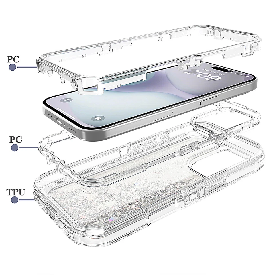 Funda a prueba de golpes para iPhone 16 15 14 Pro Max 13 12 11 Cubierta brillante líquida Foto 3 de 4