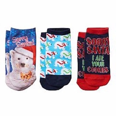 Pink Cookie 3-Pack Girls Christmas Polar Bear Santa Low-Cut Socks Shoe Size 9-4