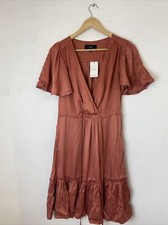 Next Pink Short-Sleeved V-Neck Satin Wrap Dress Size UK 10 (B33)