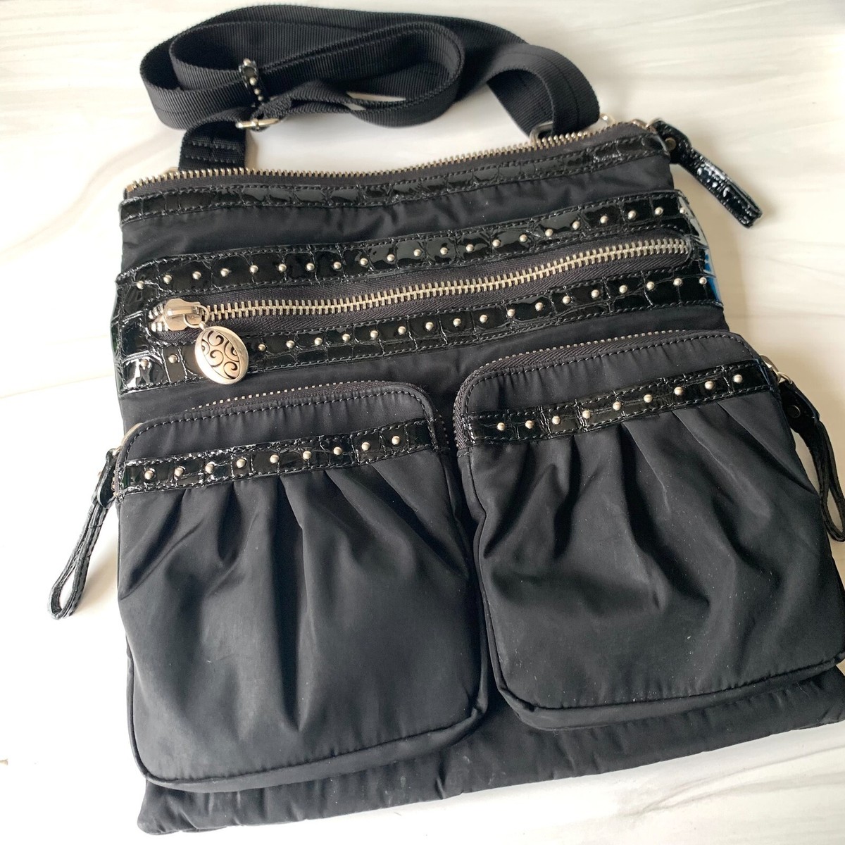Brighton Shoulder/Crossbody Bag Black Nylon Croc Embossed  display picture 2