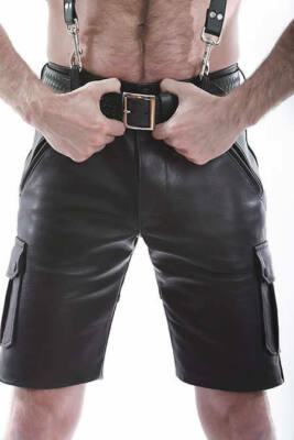 MENS REAL COWHIDE LEATHER SHORTS / CARGO POCKETS LEATHER SHORTS
