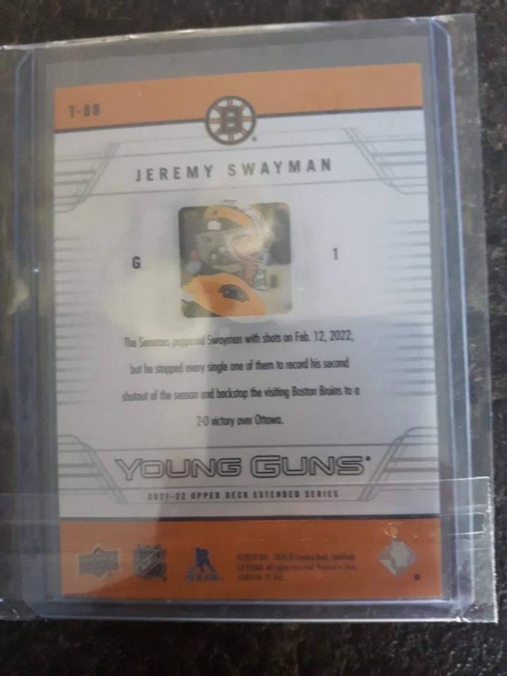 2021-22 Upper Deck Young Guns Extended Series Retro Jeremy Swayman Card# T-88 - Image 2 of 2