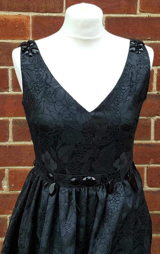 Debenhams Ben de Lisi Mujer Negro Graduación Vestido Fiesta Noche Gem Detalle UK - Imagen 2 de 4