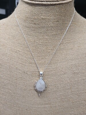 Weißer Regenbogen Mondstein Sterlingsilber Anhänger mit 18'' Kabel Kette