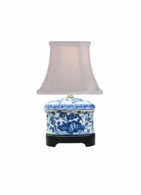Blue and White Oval Jar Floral Lamp 14''