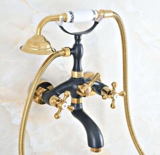 Black Gold Brass Wall Mount Bathroom Tub Clawfoot Faucet w/ HandShower ana407