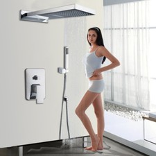 AS Rectangle Rainfall Shower Head W/Plastic Hand Spray Brass Control Valve Set