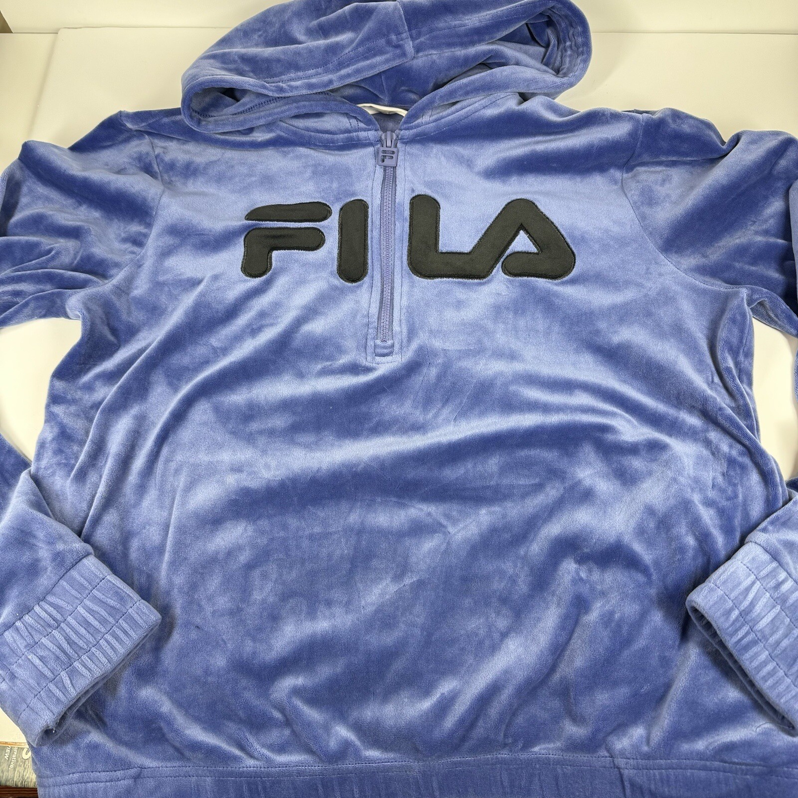 Felpa con cappuccio vintage Fila donna velluto pullover taglia L viola