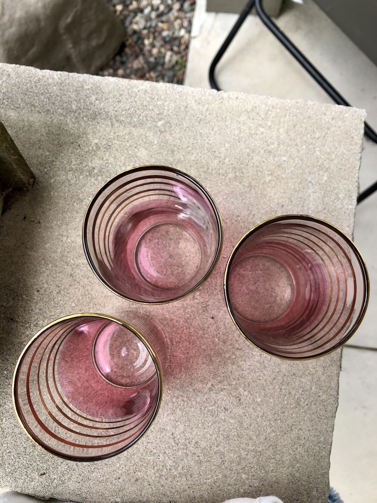 Vintage Rose Colored Drinking Glasses Cocktail Highball Gold Stripes S