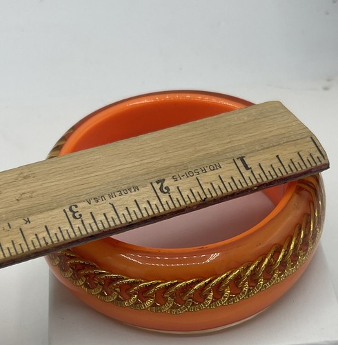 vintage chunky lucite orange tangerine gold tone chain bracelet bangle retro - Picture 7 of 8
