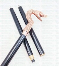 New Aluminum Cobra Snake Dragon Handle Black 3 Fold Wooden Walking Stick Cane