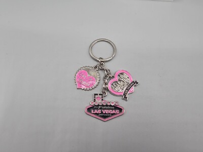 Las Vegas Pink Heart 3 Charm Dangle Keychain