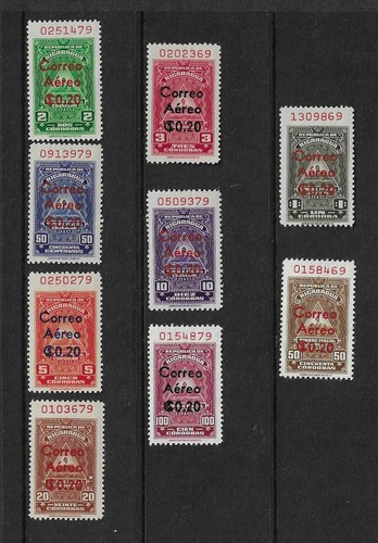 Nicaragua SC # C454-C462 Consular Service , Surcharged Stamps .MNH