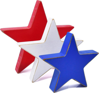 Patriotic Wooden Star Decor Set Red White Blue Americana Rustic Farmhouse Stars