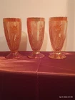 3Jeanette Iris Herringbone Marigold 6" Footed Iridescent Carnival Glass Tumblers
