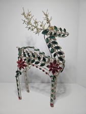 Christmas Reindeer Tabletop Figurine 17" Gold Wire Jeweled Deer Holiday Decor
