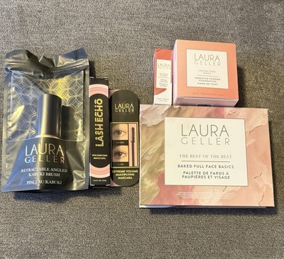 Laura Geller Baked Makeup Lot: Pallet, Foundation, Mascara, Lipstick, brush-New 