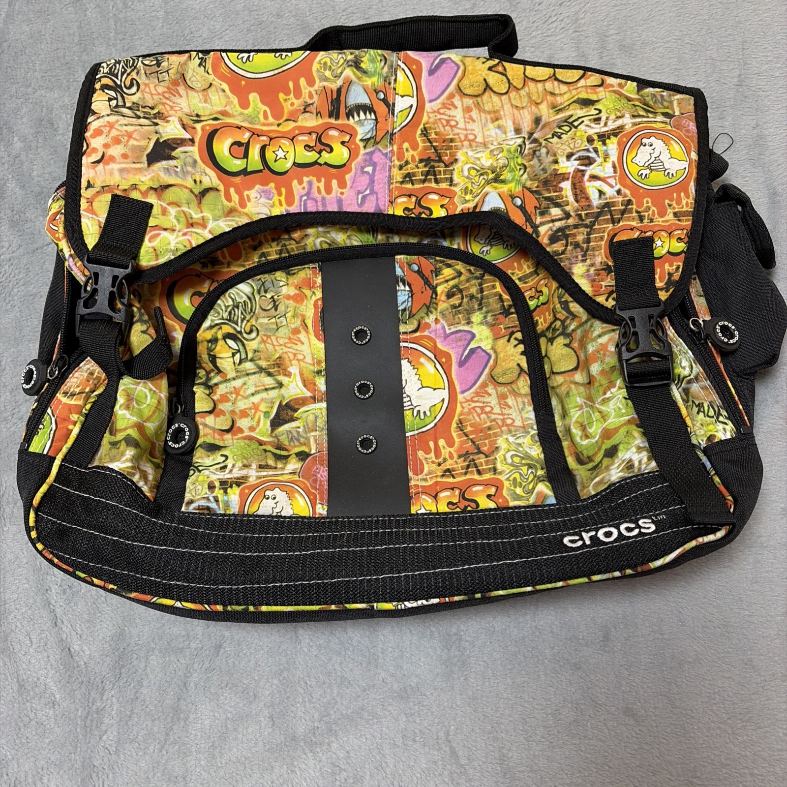 Colorful Crocs Messenger Laptop Bag W Graffiti Art Adjustable