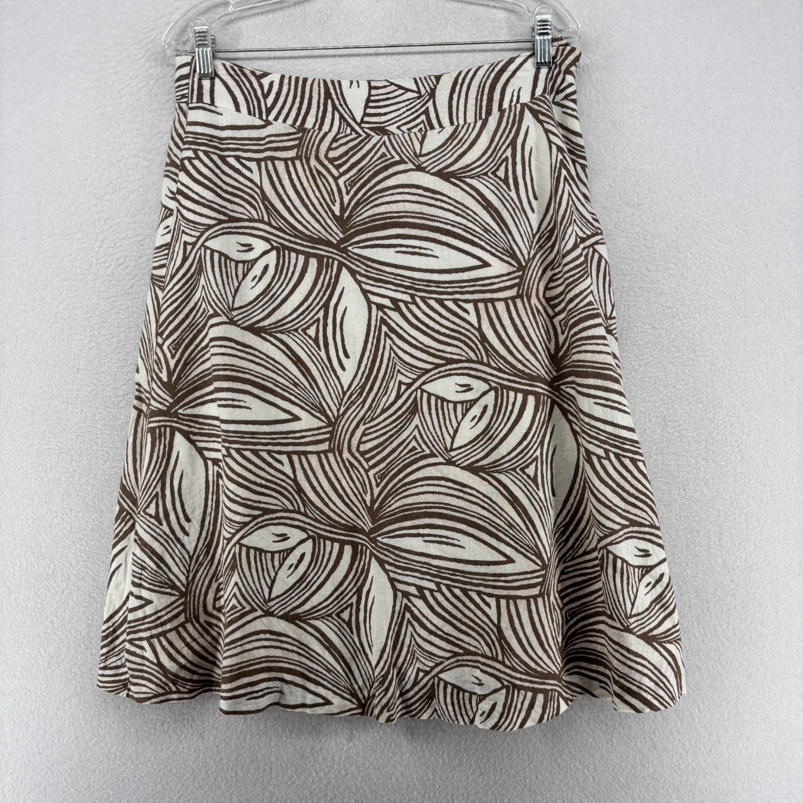 TALBOTS Skirt 10 A-Line 100% Irish Linen Floral A-line Lined Side Zip Brown