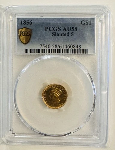 1856 $1 Indian Head Princess Gold Dollar Slanted 5 PCGS AU 58