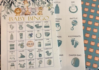 24 Safari Bingo Games Cards - Jungle Animals & Greenery Baby