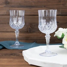 6 Plastic 8 oz Crystal Cut Goblets Wine Glasses Party Events Home Decorations