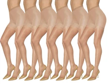 L'eggs  Silken Mist Control Top No Roll Waistband Sheer Size A ,Nude  6 pk