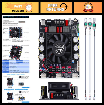 Bluetooth Amplifier Board 2x300W Dual-Channel TPA3255 AUX Inputs Bass Treble Con