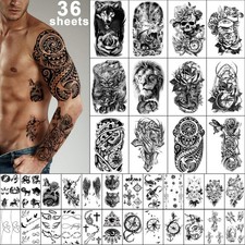 36 Sheets Temporary Tattoos Stickers, 12 Sheets Fake Body Arm Chest Shoulder ...
