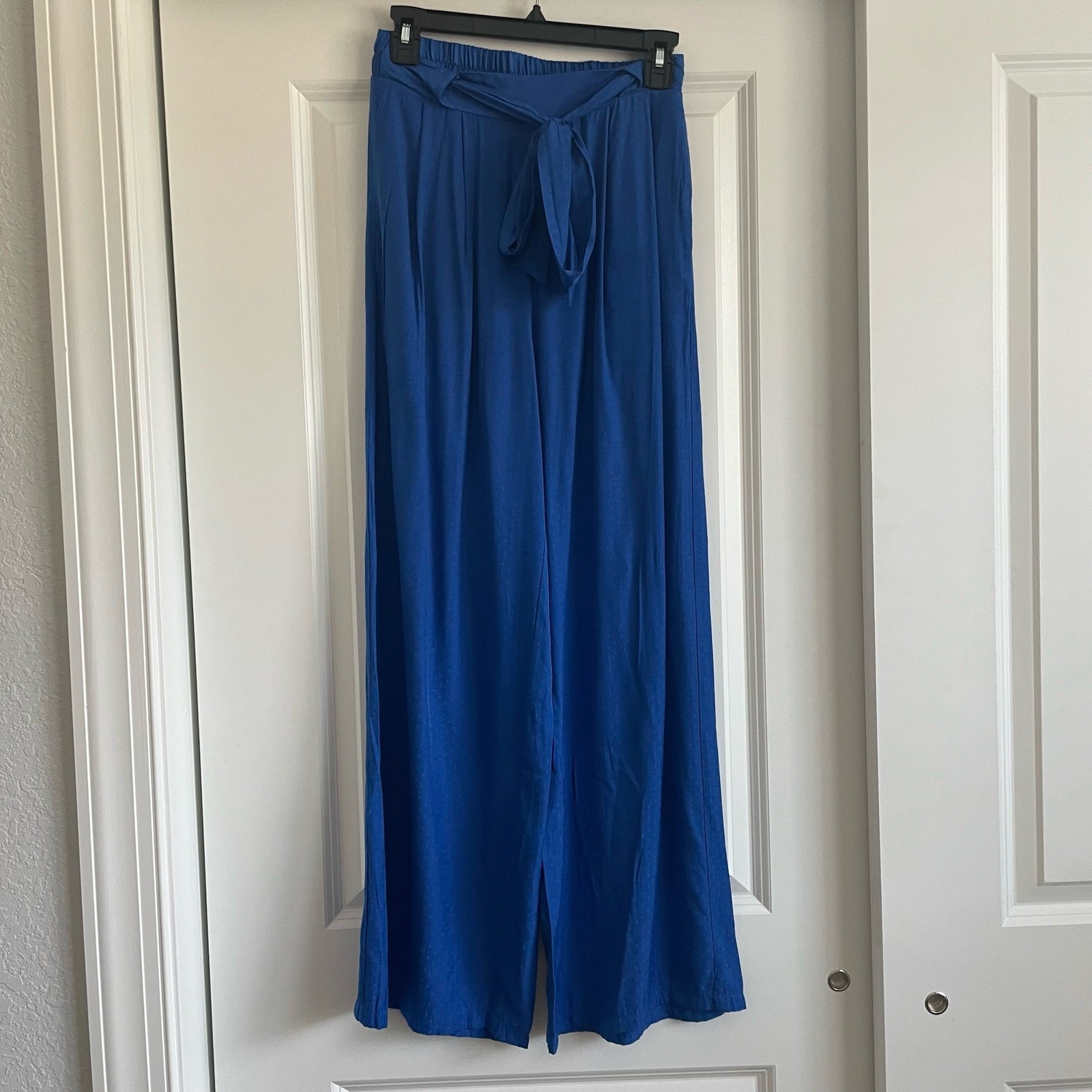 FRNCH Blue Wide Leg High Waisted Tie Satin Pants Size XS/S