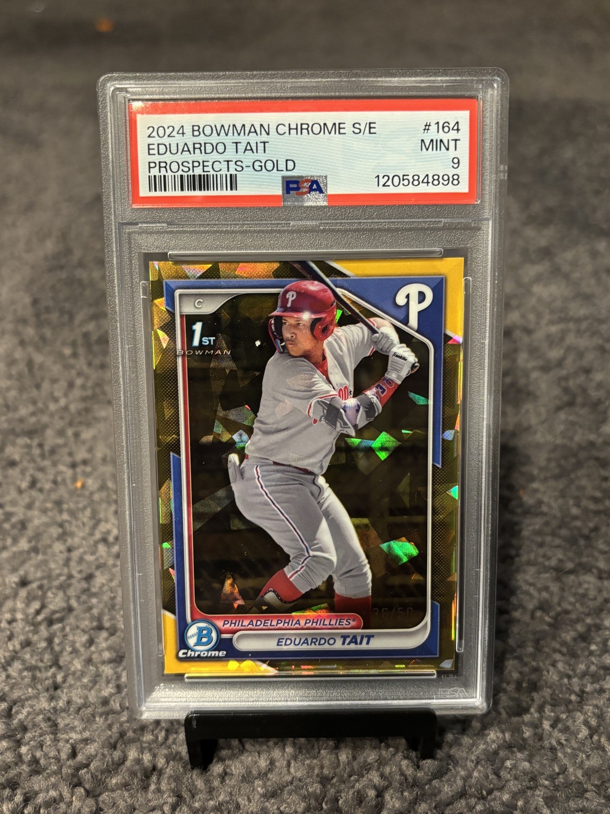 EDUARDO TAIT 2024 Bowman Chrome Sapphire Gold Refractor /50 1st Prospect PSA 9