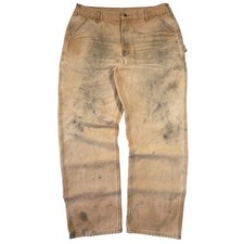 Carhartt Mens B11 Tan Thrashed Distressed Loose Fit Carpenter Skater Pants 38x34