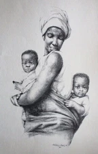 ARTHELLO BECK JR Mother with Children signed 11.5" x 17.5" art print!