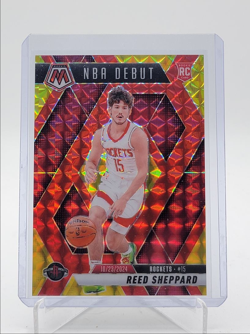REED SHEPPARD 2024-25 MOSAIC NBA DEBUT ROOKIE CHOICE RED YELLOW RC /75 Q5692
