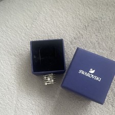 Swarovski Silver Tone Clear Crystal Round Cocktail Band Ring Size 52