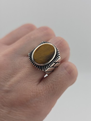 Neu Sterling Silber 925 Tigerauge Herren Ring Größe 8,5