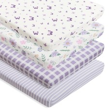 4 Pack Butterfly Baby Crib Sheets for Baby Girls Purple Crib Fitted Sheets fo...