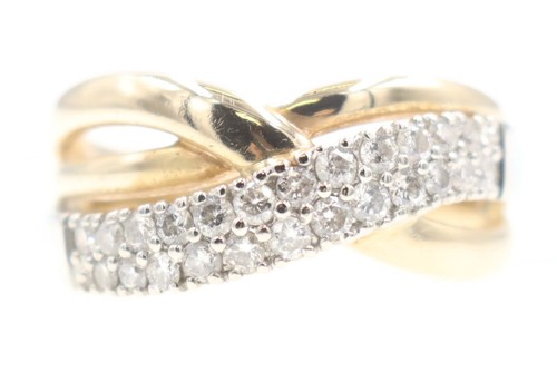 2-reihiger 0,72 ctw runder Diamant 14 Kt bicolor Gold Freeform Kreuz Ring 5,7 g - Bild 1 von 19