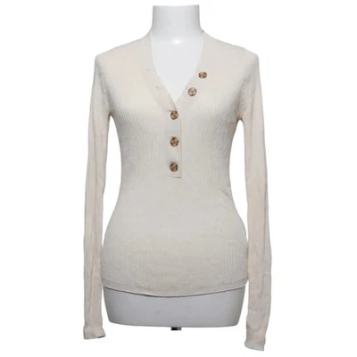 H&M, pull en tricot, taille : 40, beige, polyamide/viscose, rayures #NF1 - Photo 1/4