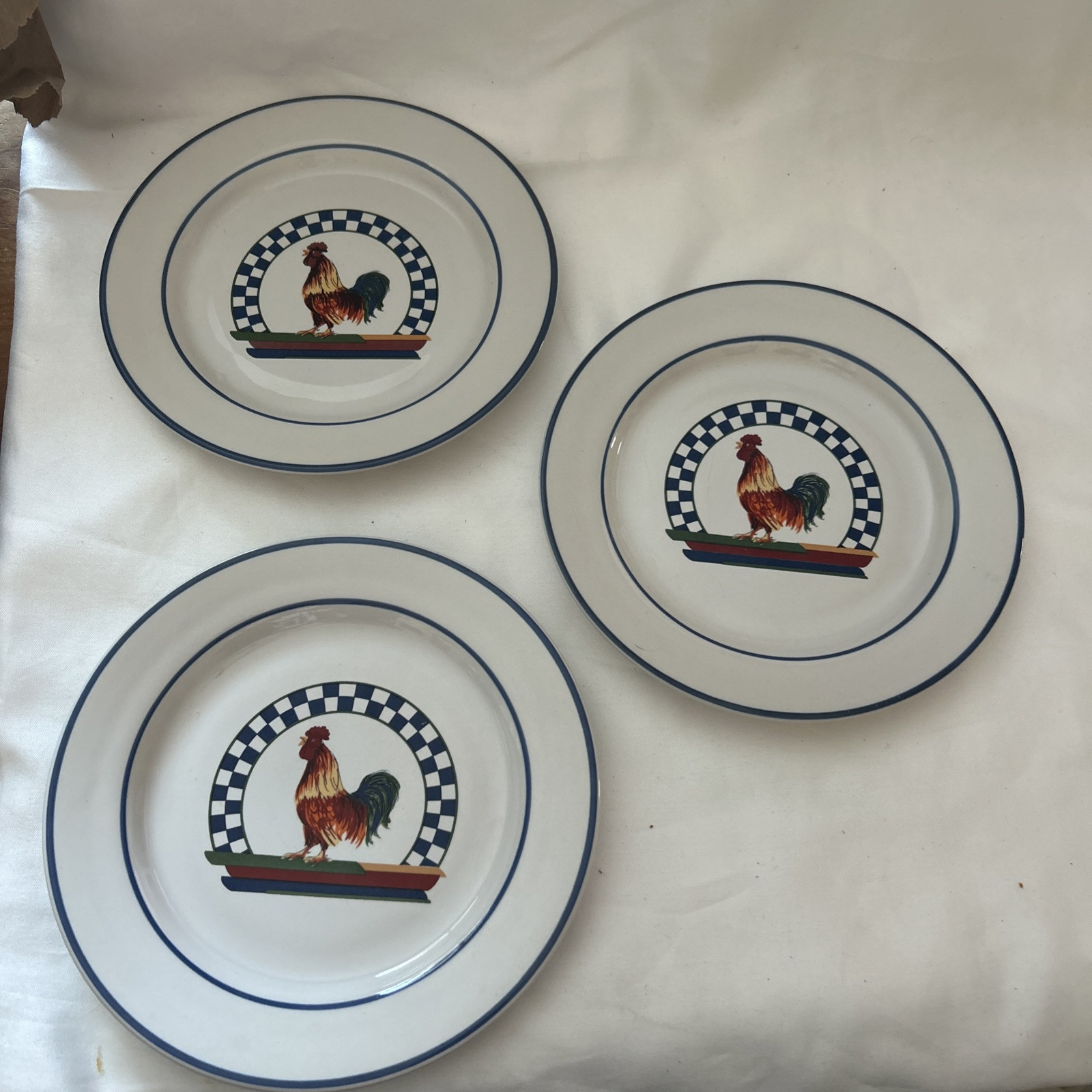 Century Stoneware Remy Rooster Salad Plates lot Of 3 7 1/2” Round