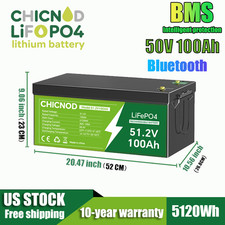 48V 100Ah LiFePO4 Lithium Battery 51.2V Bluetooth BMS For Solar RV Golf Carts