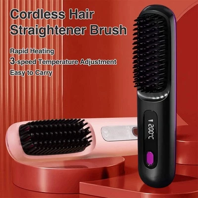 BEST HOME GADGETS USB Rechargeable Electric Hair Straightener Brush - Portable Fast Heating Ionic