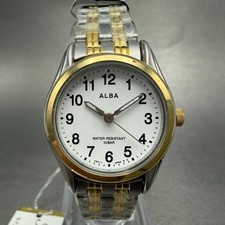 Seiko Alba Watch Women 25mm White Dial Two Tone Round V501-0EP0 New Battery NK