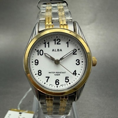 Seiko Alba Watch Women 25mm White Dial Two Tone Round V501-0EP0 New Battery
