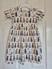 C.W.D. Kids White Girl Dress with Cats Print Size 5-6 100% Cotton Made in USA