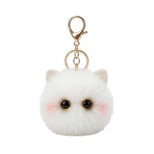 Cute White Cat Plush Keychain - Kawaii Snow Cat Pom Pom Bag Charm, Soft Keych...
